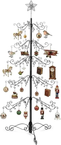 HOHIYA Árbol de Navidad de hierro forjado de 6.5 pies, alternativa para árbol de Navidad, 174 ganchos, soporte de exhibición de adornos de metal,