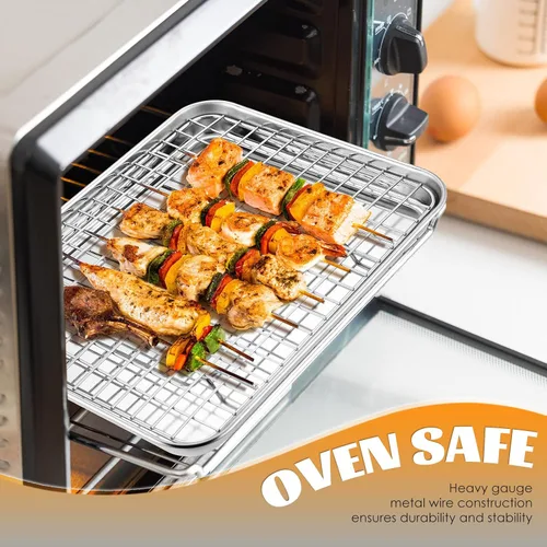 Miniatura 4 de E-far - Juego de 2 estantes pequeños de enfriamiento para hornear, de acero inoxidable, tostador, horno para cocinar, asar a la parrilla, carne, 8.6