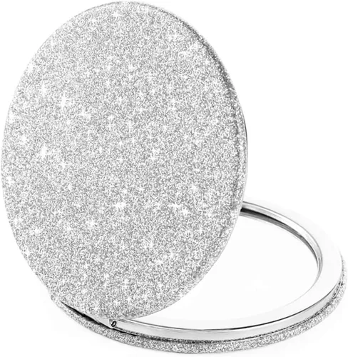 Miniatura 21 de Bonito espejo compacto en forma de corazón para bolso, espejo de viaje negro con purpurina, espejo de bolsillo pequeño de cuero, espejo