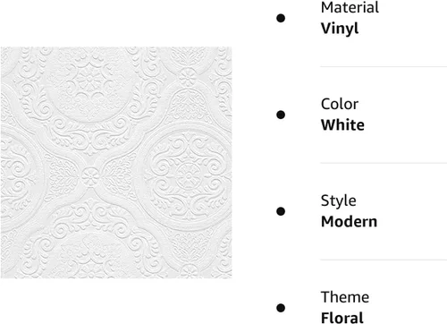 Miniatura 2 de Norwall NW48932 Carter Series Rollo de papel tapiz grande con textura de vinilo con textura floral, diseño cuadrado, 21 pulgadas de ancho x 33 pies