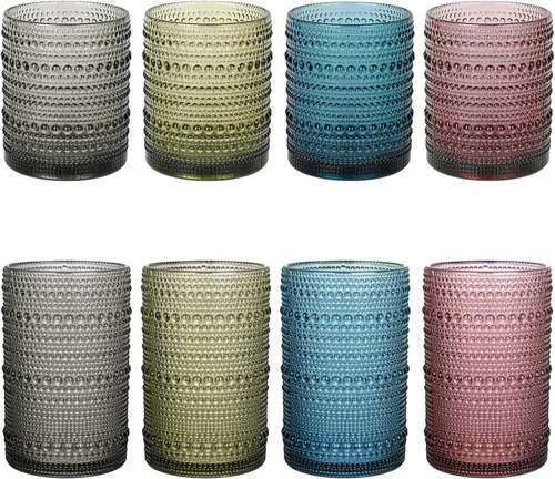 Miniatura 17 de ZMOWIPDL Juego de vasos de vidrio vintage de 6 vasos de vidrio de hobnail de 15 onzas, vaso de agua azul en relieve, para cerveza, cóctel, whisky