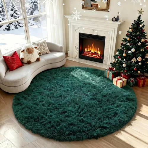 Miniatura 36 de PAGISOFE Alfombra Redonda Azul Marino Suave de 4 Pies, Alfombras Circulares para Dormitorio de Niños, Alfombras Peludas Esponjosas, Alfombra