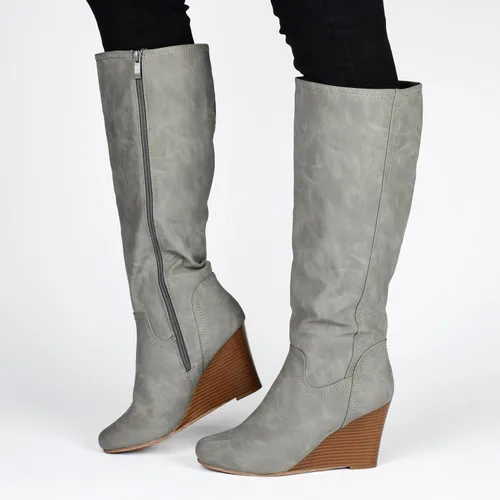 Miniatura 6 de Journee Collection Botas largas para mujer con tacón de cuña y cremallera interior, color marrón, 8, Marrón