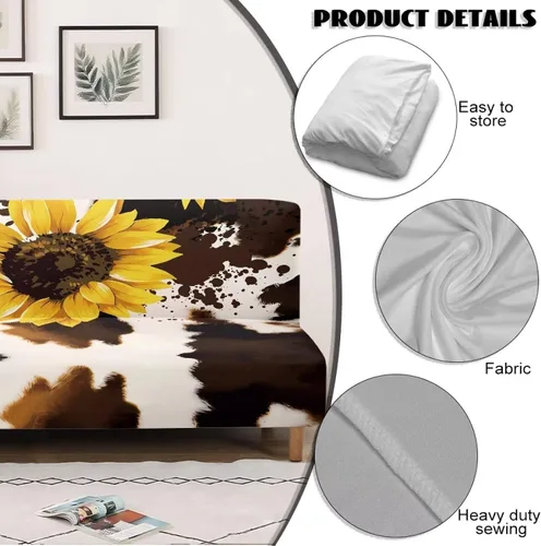 Miniatura 4 de Fundas para sofá cama con estampado de vaca marrón girasol con bandas elásticas para el hogar, sala de estar, fácil de instalar, antideslizante