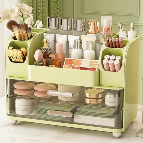 Miniatura 10 de Organizador de maquillaje con cajones para tocador, organizador de encimera de baño con soporte para brochas, organizador de almacenamiento