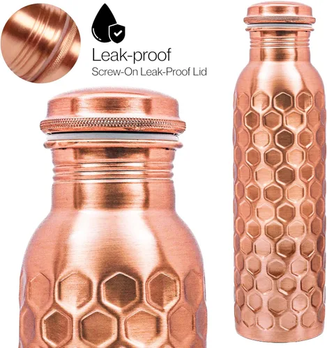 Miniatura 2 de Botella de agua de cobre extra grande de 32 onzas, botella de cobre puro para agua potable, botella ayurvédica de diamante, recipiente a prueba