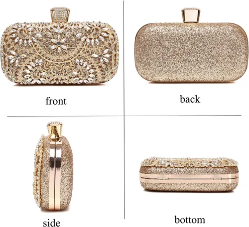 Miniatura 4 de Bolsos de mano de noche, bolso de mano para mujer, boda, graduación, fiesta, regalo de Navidad y fiesta de Navidad, dorado (G-Gold)