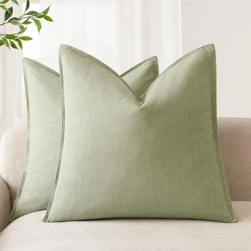 Miniatura 8 de Foindtower Paquete de 2 fundas de almohada decorativas de lino y liso, funda de cojín decorativa suave, estilo bohemio campestre para silla, sofá