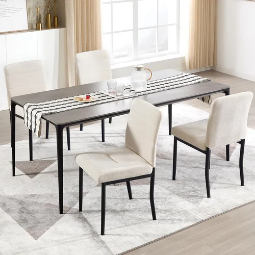 Miniatura 3 de Juego de 2 sillas de comedor, modernas sillas de comedor Parsons de tela tapizada, sillas de cocina sin brazos con patas de metal y asiento