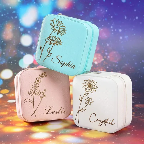 Miniatura 10 de Joyero de regalo para dama de honor, pequeño estuche de viaje personalizado de piel sintética portátil, cajas de propuestas de dama de honor, mini