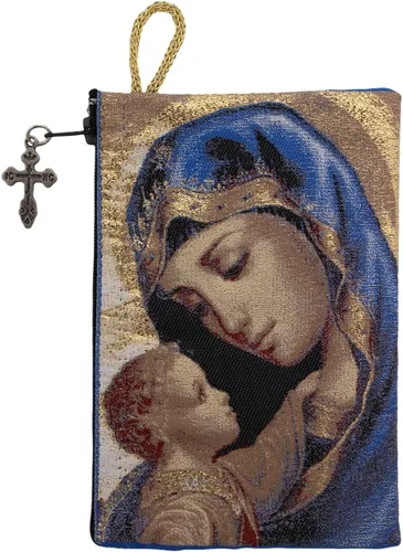 Regalo religioso Bendita Virgen María y Niño Icono Tapiz de tela Rosario Cremallera Cerrar Bolsa Soporte de Recuerdo