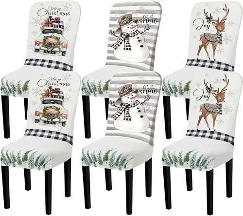 Miniatura 9 de Preboun Juego de 6 fundas para sillas de invierno extraíbles y lavables, elásticas para comedor, fundas protectoras para silla Parson para Blanco
