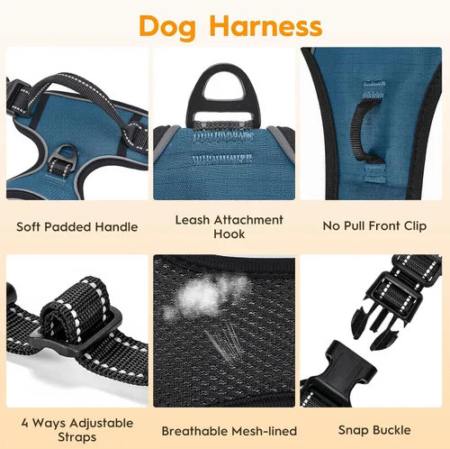 Miniatura 8 de Arnés para perro sin tirones, chaleco reflectante ajustable y acolchado para mascotas con asa de fácil control, fácil de llevar con nudo elegante