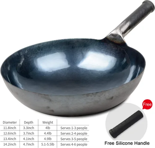 Miniatura 4 de ZhenSanHuan - Woks chinos de hierro martillado a mano y sartenes para saltear, antiadherentes, sin revestimiento, acero al carbono Pow