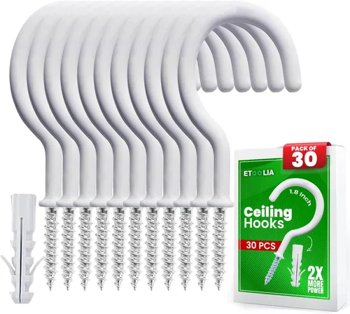 Miniatura 13 de 75 piezas de ganchos de techo para colgar plantas, tazas, utensilios con revestimiento de vinilo, ganchos para roscar en tazas para madera y paneles
