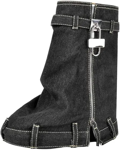 Miniatura 2 de Botas de mezclilla para mujer, con candado, plegables, hasta la rodilla, con cremallera, botas de mezclilla altas