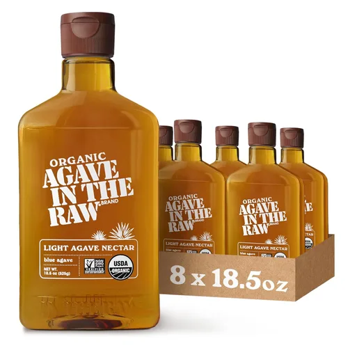 Agave orgánico en el néctar de agave crudo, 18.5 onzas, paquete de 8, fabricado con agave azul orgánico USDA de México, proyecto verificado sin OMG,
