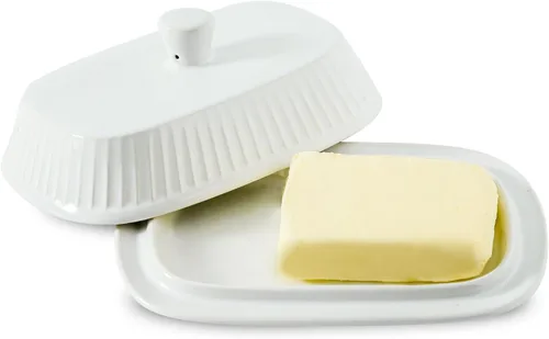 Miniatura 10 de Hasense Mantequillera con tapa para encimera, soporte de mantequilla de cerámica con asa perfecto para mantequilla de las costas este y oeste, Azul