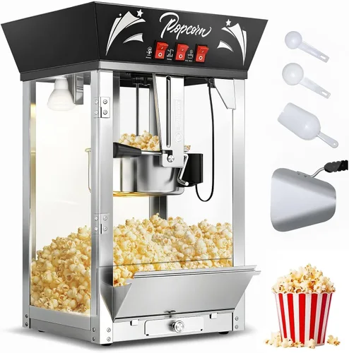 Máquina comercial de palomitas de maíz de 12 onzas, 850 W, máquina de palomitas de maíz de cine, máquina de palomitas de maíz de mesa negra con Negro