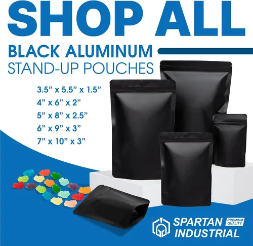 Miniatura 8 de Spartan Industrial Bolsas de Mylar de Pie de 3.5" X 5.5" Negro Mate - 100 Bolsas Pequeñas a Prueba de Olores con Apertura Termosellable y Cremallera
