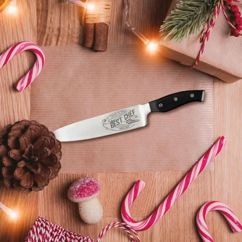 Miniatura 7 de Cuchillo de chef de alta calidad para regalo, grabado Best Chef, cuchillo de cocina de acero al carbono de 8 pulgadas con mango de madera de Pakka