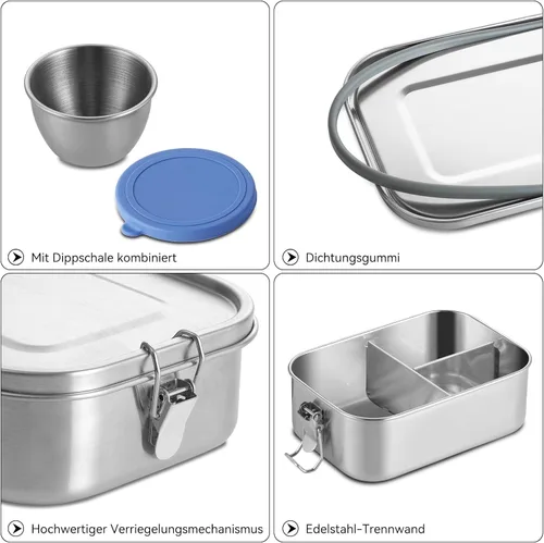 Miniatura 3 de GOLDEN KEY Caja Bento de acero inoxidable de 27 onzas para niños, lonchera de acero inoxidable de 27.1 fl oz con contenedor de condimentos a prueba