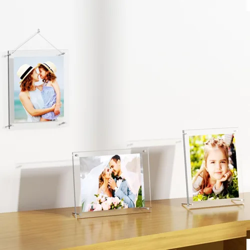 Miniatura 6 de AITEE Paquete de 2 marcos de fotos acrílicos de 4 x 6, marcos de fotos de escritorio transparentes con soporte, marcos flotantes modernos sin marco