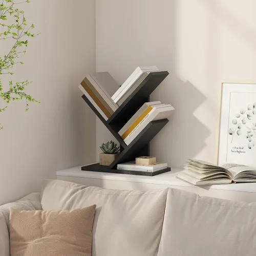 Miniatura 8 de Tajsoon Estantería de árbol de 3 niveles para libros, organizador de almacenamiento, estantería de escritorio, estantería de pie para Negro