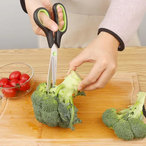 Miniatura 5 de Tijeras de cocina, cuchillas de acero inoxidable, agarre suave, juego de tijeras de cocina multiusos resistentes, negro/verde, juego de 4 piezas