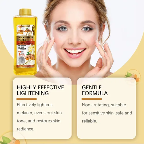 Miniatura 6 de Aceite corporal de cúrcuma de 6.8 fl oz para masaje e hidratación diaria, hidratación profunda con vitamina E, colágeno, aceite de cúrcuma para cara