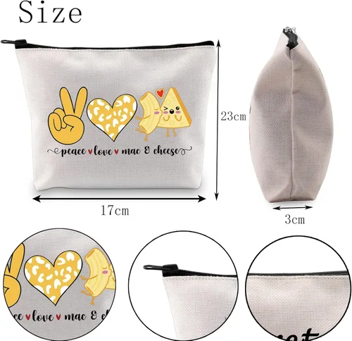 Miniatura 5 de POFULL Divertido Mac y Queso Amor Comida Regalo Paz Amor Mac y Queso Bolsa Cosmética Macarrones Y Queso Regalo, Peace Love Mac Bag