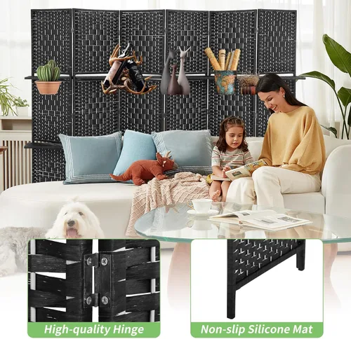 Miniatura 4 de BLKMTY Divisores de habitación con estantes, pantalla de partición portátil, 6 paneles divisores de habitación y pantallas de privacidad plegables