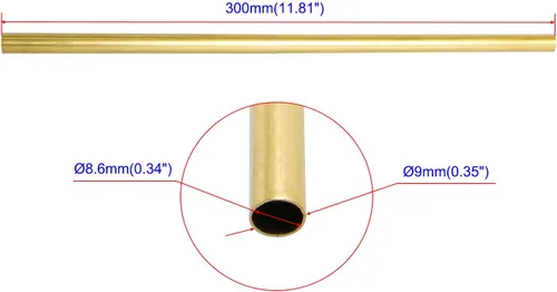 Miniatura 2 de Tubo redondo de latón de cobre de 0.339 in / 17/50 pulgadas x diámetro exterior 0.354 in / 7/20 pulgadas, tubo de cobre hueco recto sin costuras