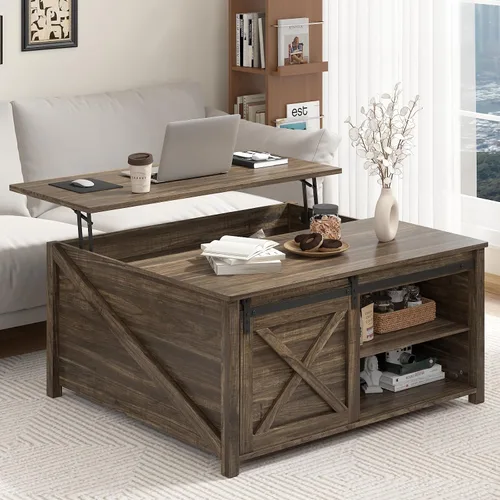 Miniatura 4 de PUKAMI Mesa de centro elevable con almacenamiento, mesa de centro de granja de 31.5 pulgadas para sala de estar, mesas de centro cuadradas con gran