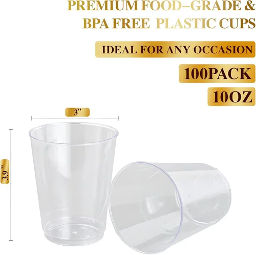 Miniatura 2 de FOCUSLINE Vasos de plástico transparente de 10 onzas, vasos desechables de plástico duro, reutilizables, 100