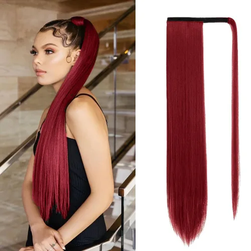 Miniatura 8 de Extensión de cola de caballo larga y recta, cola de caballo con clip, 32 pulgadas, resistente al calor, sintético, cola de caballo de pelo castaño
