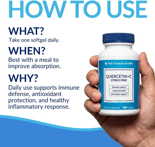 Miniatura 5 de The Vitamin Shoppe Brand Quercetin + C Citrus Free, 1400 mg de vitamina C y 500 mg de quercetina dihidrato, apoyo inmunológico, salud estacional