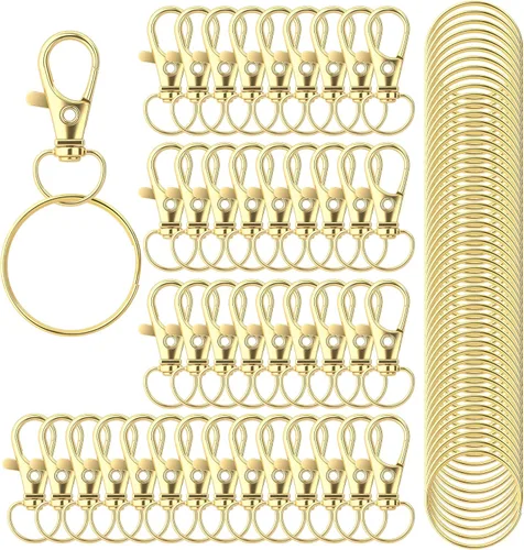 Miniatura 11 de HXSEMAYIG 100 piezas de ganchos para llavero con anillos de llavero, cierres de langosta giratorios de metal, para clip de llavero, manualidades