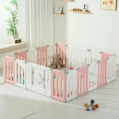 Miniatura 16 de Bestgame - Corralito para bebés - 14 paneles extragrandes plegables para niños pequeños, valla portátil en forma de OVNI, puerta, patio - Azul