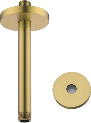 Miniatura 31 de Brazo de ducha montado en el techo de 4 pulgadas, extensión de cabezal de ducha negro mate con escudo único a juego, conexión estándar de 1/2