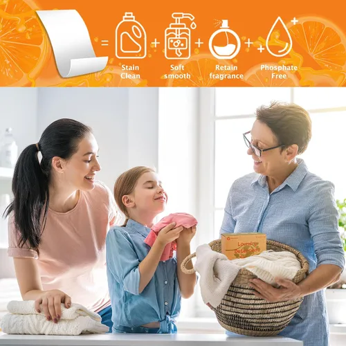 Miniatura 5 de Hojas de detergente para ropa Freelivity, 300 hojas Limón Naranja - Suministros de detergente para ropa sin líquido, hipoalergénico, ecológico, sin