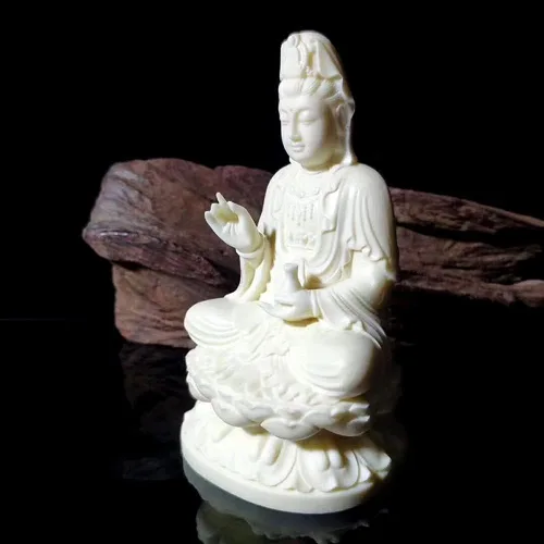 Miniatura 3 de Kingzhuo Estatua de la diosa china, hermosa estatua de Kuan Yin en loto, 5.1 pulgadas de alto (material de poliresina)
