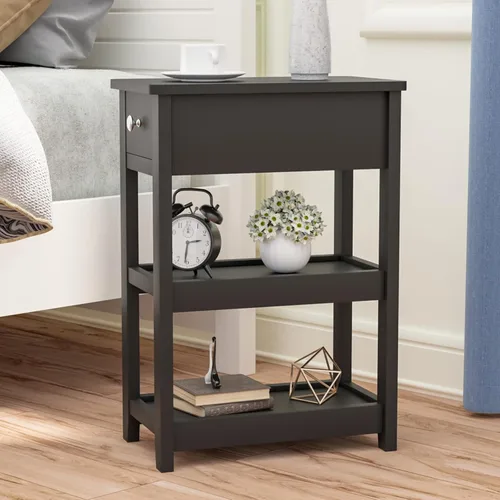 Miniatura 4 de SEJOV Mesa auxiliar estrecha, pequeña mesa auxiliar blanca con cajón y estante de almacenamiento, mesita de noche de madera para sala de estar