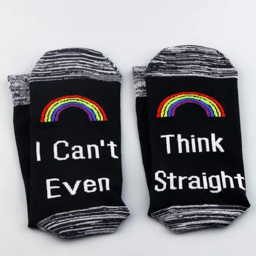Miniatura 5 de LEVLO Rainbow LGBT - Calcetines de algodón con texto en inglés "I Can't Even Think Straight Cotton Socks Birthday Gift