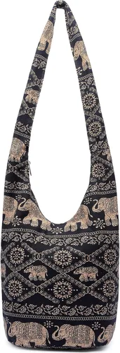 Miniatura 32 de Bolsa de hombro para mujer, de lona en estilo hippie/bohemio para llevar cruzada al hombro, disponible en diferentes colores y estampados