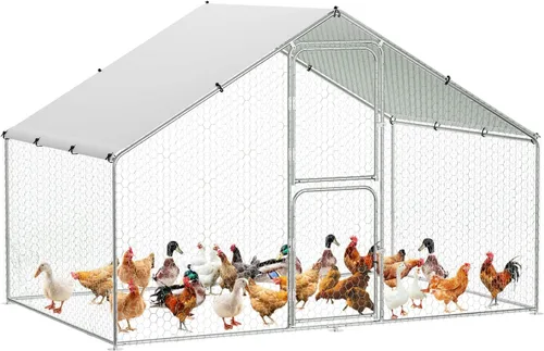 Miniatura 9 de Gallinero de metal grande para cubierta de techo impermeable y anti-UV, jaula para exteriores, gallinero para patio, granja, 9.8 x 19.7 x 6.6 pies