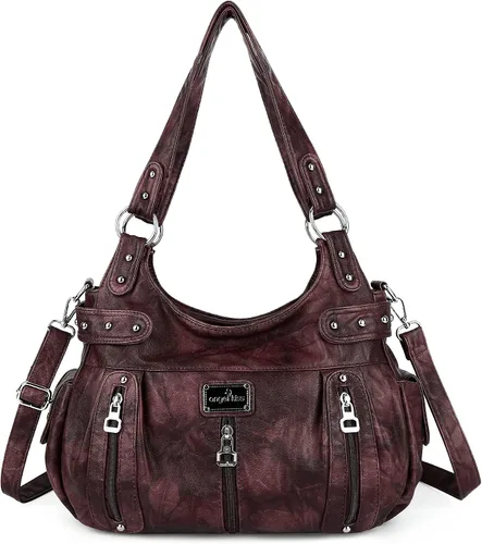 Miniatura 22 de Angelkiss Bolsos grandes y carteras para mujer de cuero sintético lavado tipo hobo, bandolera, bolso cruzado, bolso de hombro, bolso de mano