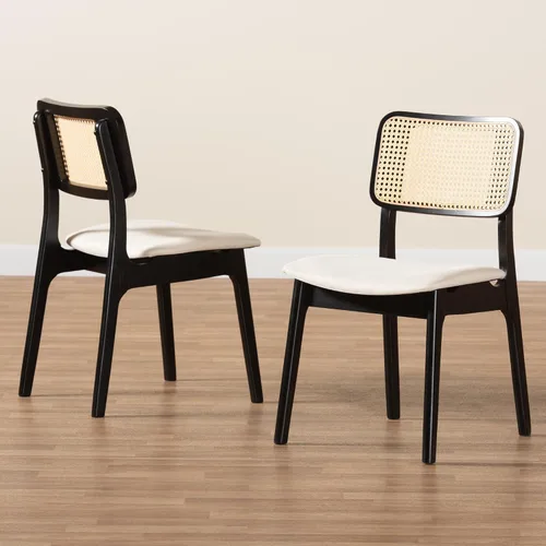 Miniatura 9 de Baxton Studio Dannon - Juego de 2 sillas de comedor, color crema/negro/marrón claro