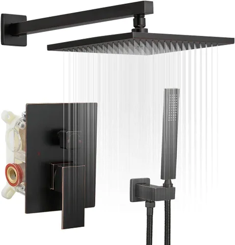 Miniatura 17 de BWE Juego combinado de ducha de mezclador de lluvia de lujo de 12 pulgadas cuadradas para baño, montado en la pared, sistema de cabezal de ducha