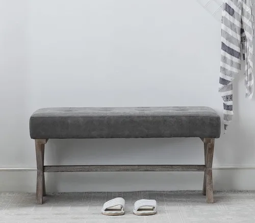 Miniatura 7 de chairus Banco de entrada tapizado de piel sintética, asiento de banco de dormitorio de 36 pulgadas con patas de madera en forma de X para sala
